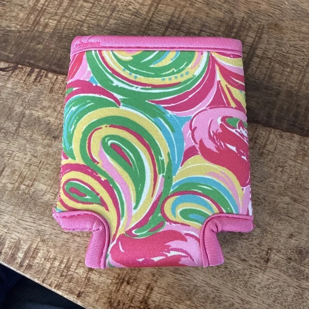 Lilly Pulitzer Drink Hugger Koozie Pink Flamingos Pattern Pink, Green, Blue
